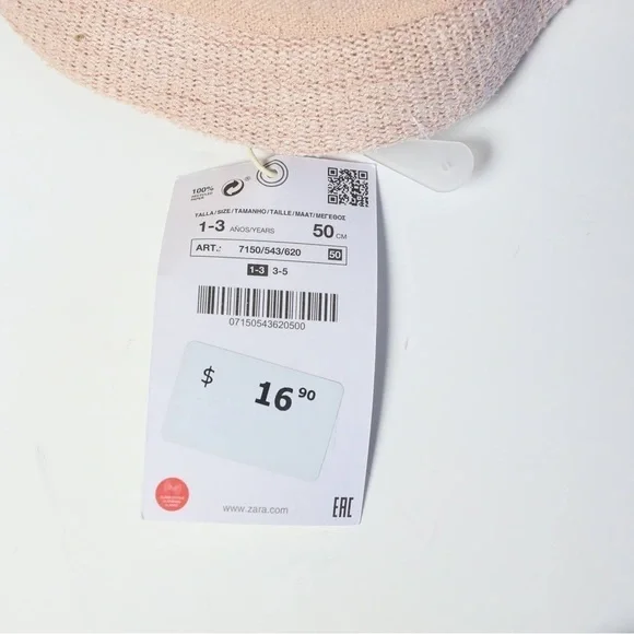 NWT Zara pastel pink little ears woven hat 1-3 yrs 50 cm summer sun protection - Picture 3 of 6
